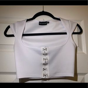 white crop corset top